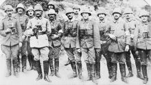 Commander Mustafa Kemal (Ataturk) is fourth from the left. He is standing with the officers and staff of his Anafarta group.